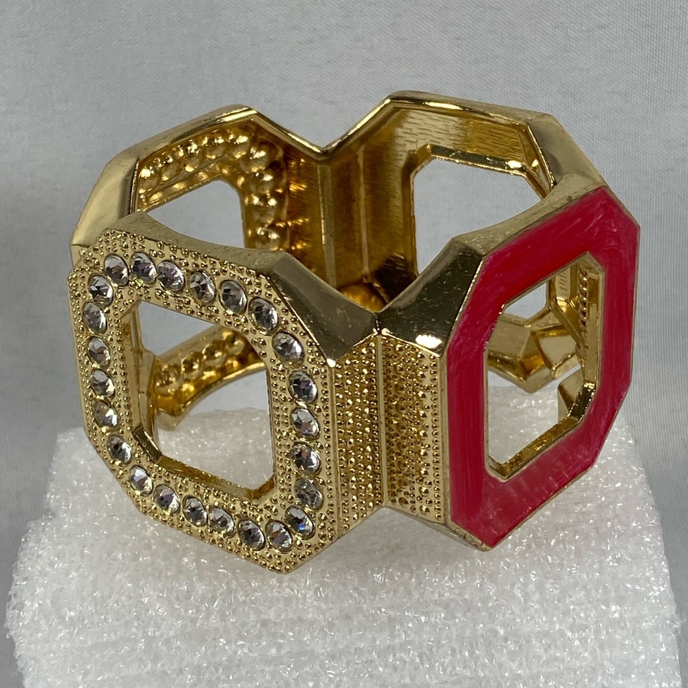 Vintage Gold Bracelet with Red Enamel and Clear Crystals
